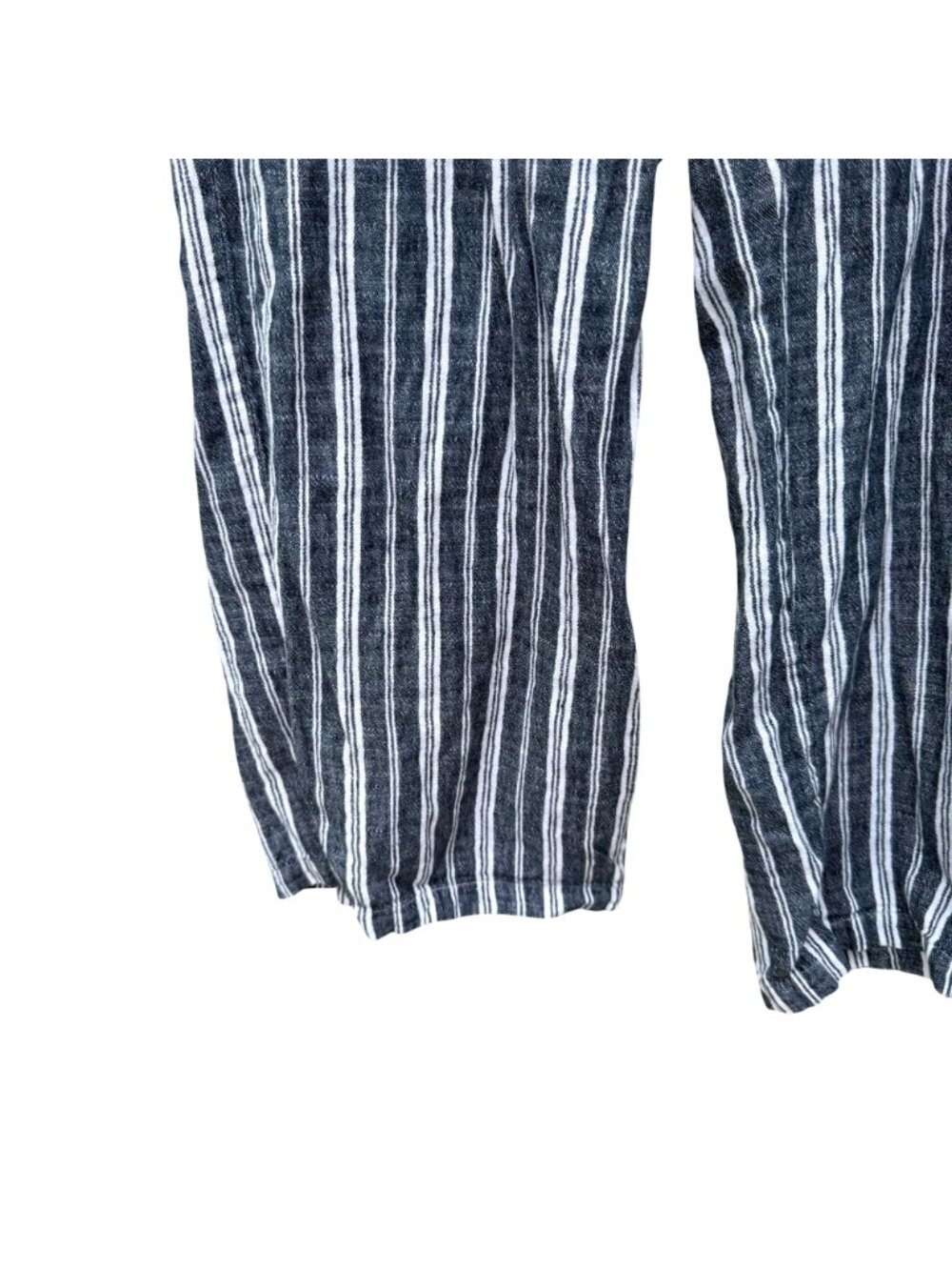 Old Navy Wide Leg Linen Pants L Womens Striped Blue White Summer Elastic Waist - Picture 3 of 5